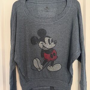 Disney Gray Crewneck long sleeve with Rhinestone Mickey Graphic